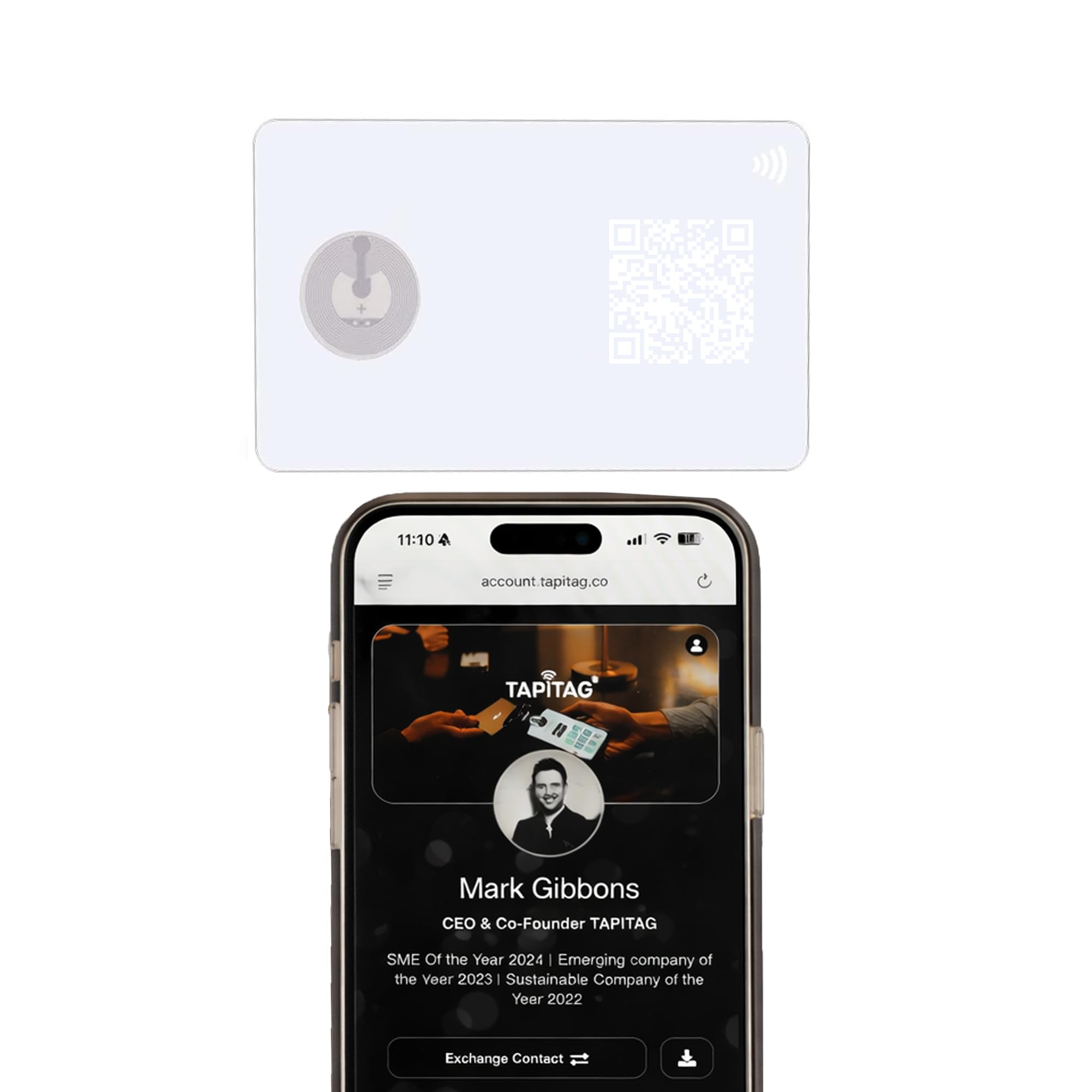 TAPiTAG PVC Digital Business Card – No Subscription Required – Contactless Card with NFC, QR and Online Profile for Networking and Business Events (Transparent) — image 1