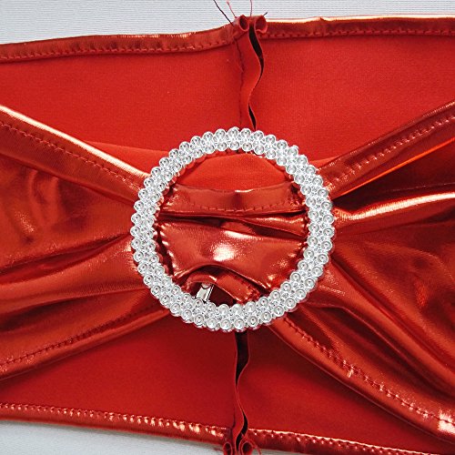 50PCS Spandex Chair Sashes Bows Elastic Chair Bands With Buckle Slider Sashes Bows For Wedding Decorations (Metallic Red) - Thumbnail 3