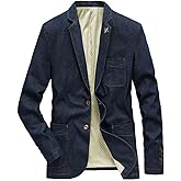 ebossy Men's Casual Slim Denim Blazer Two Button Business Suit Jacket Sport Coat