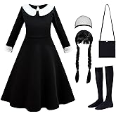 Luzlen Black Costume Girls with Wig Socks Kids Toddler Black Family Dress Halloween Cosplay Outfits