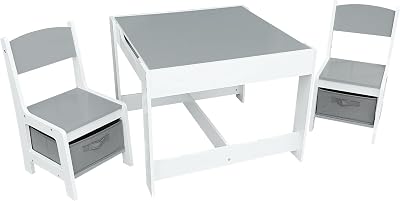 simpa Children's Wooden Desk & 2 Storage Drawer Chairs - Grey Finish
