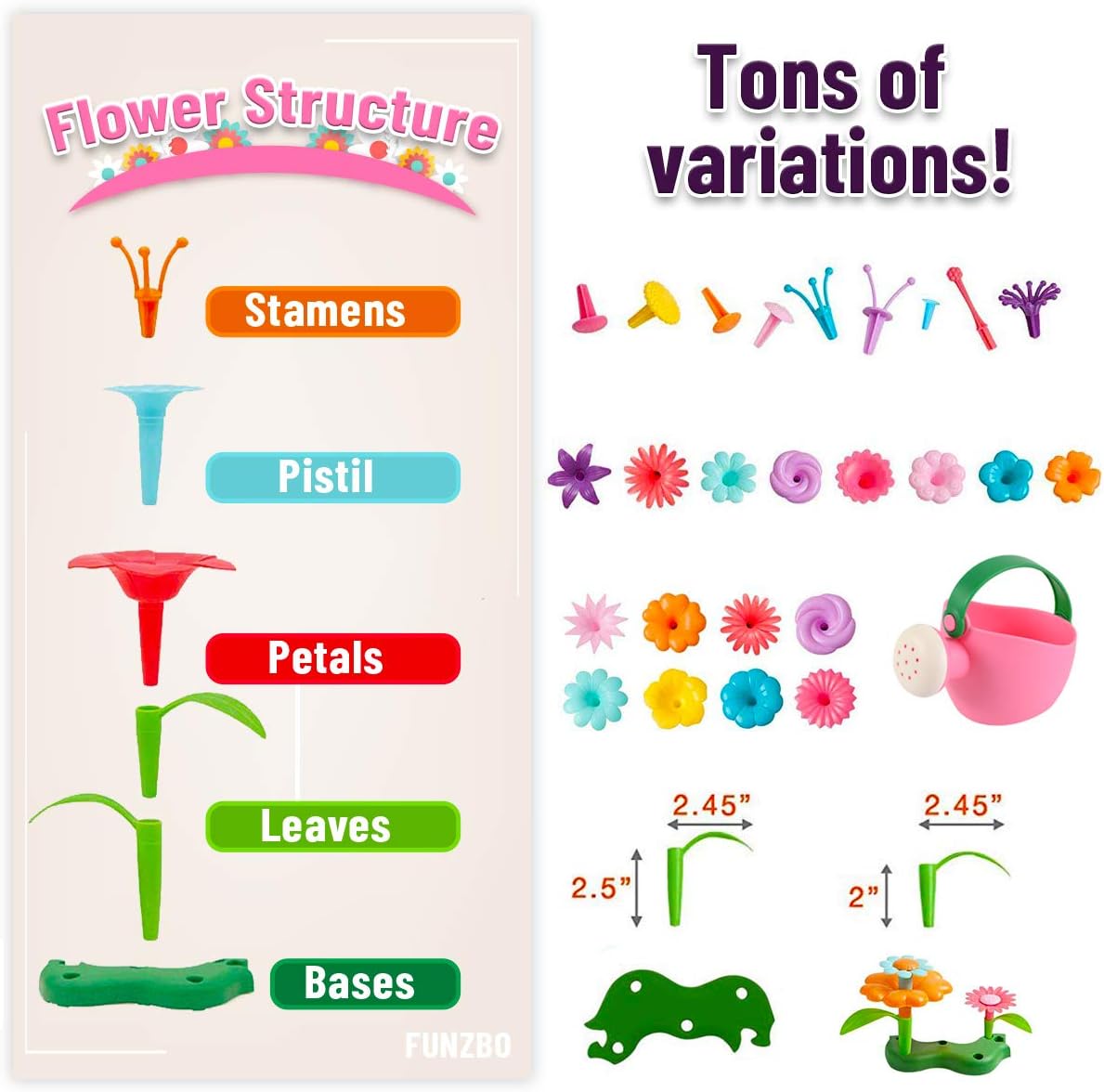 FunzBo Flower Garden Building Toys for Girls - STEM Toy Gardening Pretend Gift for Kids - Stacking Game for Toddlers playset - Educational Activity for Preschool Children Age 3 4 5 6 7 Year Old Boys: Toys & Games
