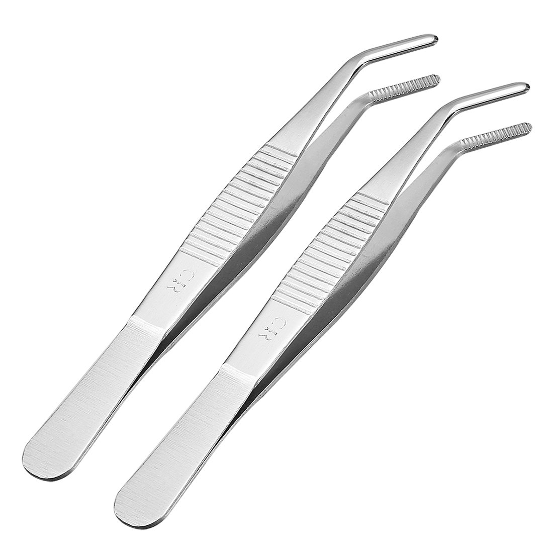 Sourcingmap 2 Pcs 5.5-Inch 430 Stainless Steel Tweezers with Curved Serrated Tip