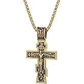 Rofusn Orthodox Crucifix Cross Necklace for Men: Stainless Steel Religious Jesus Crucifix Byzantine Cross Christian Amulet Pendant Jewelry Gifts for Women
