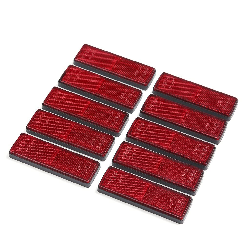 ETUKER 10 Pack Self Adhesive Reflectors Rectangular Stick-on Reflectors Safety, Reflectors Safety Reflective Post Reflectors, for Caravan/Trailer/Boat/Motorcycle Fence Gate Posts(Red)