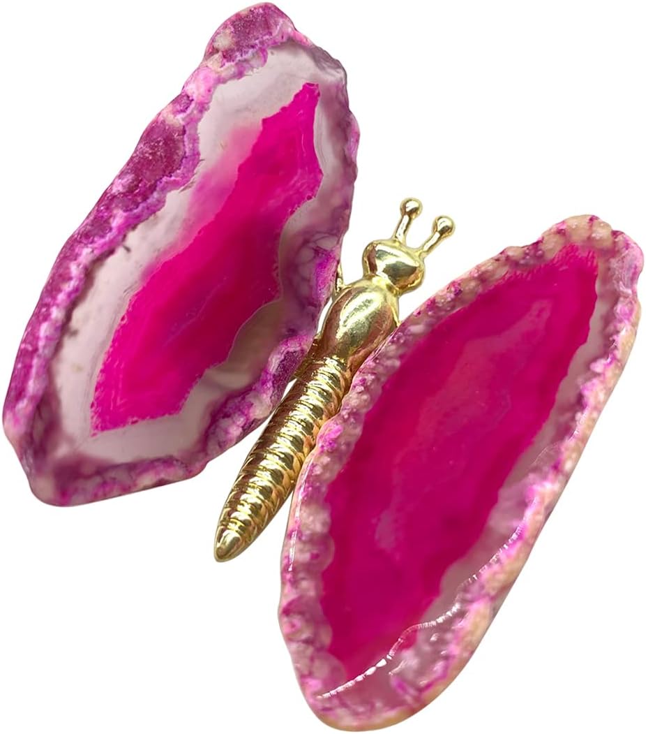 Hardscaping Materials - DHRWGEM Pink Agate Slice Butterfly Home Decor Boho Decor Agate Slice Butterfly Wings Agate Geode DMB1-5 (Pink)