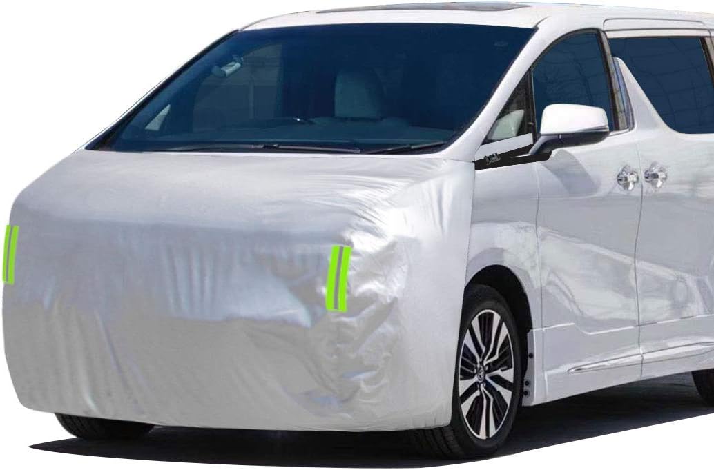 Amazon ボンネット保護カバー 防炎フロント保護カバー 裏起毛タイプ 防塵 蛍光反射ストリップ付き ゴムバンドで長さを調整 ミニバン車用 汎用タイプ シルバー 適合目安 車長3 30m 4 00m 車幅1 65m 1 75m Mb M ボディーカバー 車 バイク