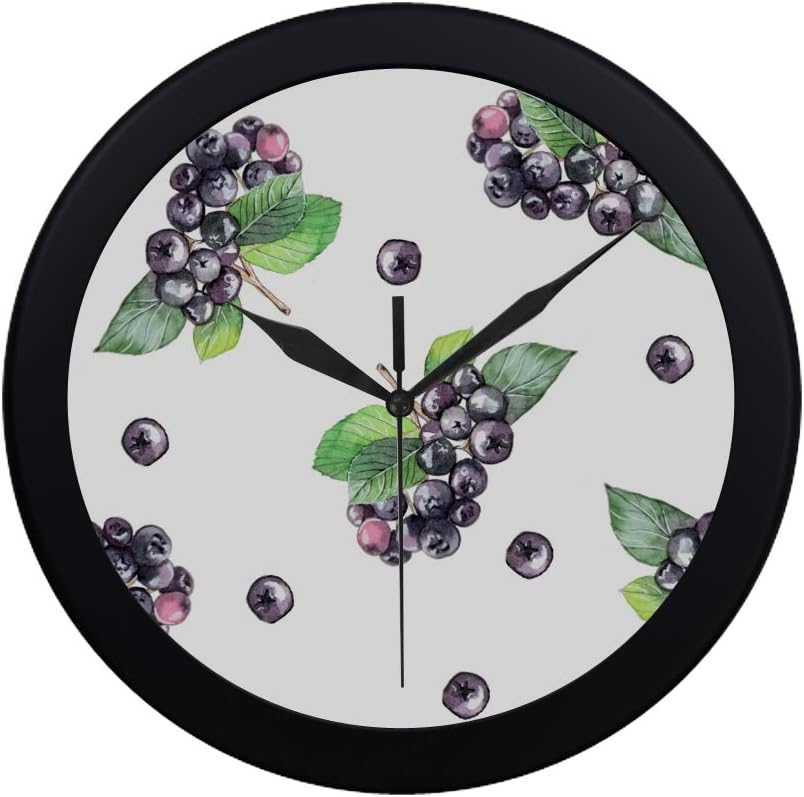 Modern Simple Black Chokeberry Juicy Fruit Wall Clock Indoor Movement Wall Clcok for Office,Bathroom,livingroom Decorative 9.65 Inch