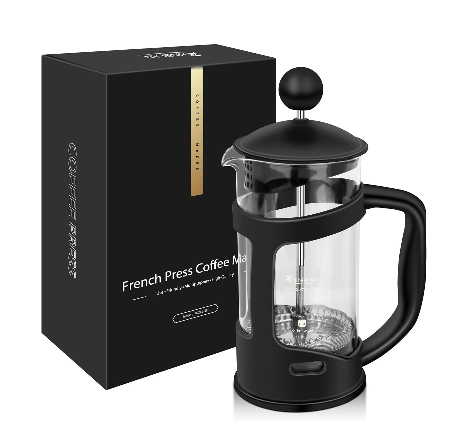 RAINBEAN Cafetiere 8 Cup French Press, 34 Oz/1 Liter Large Cafetiere, Maximum Flavor Coffee Brewer with Stainless Steel Filter, Perfect for Coffee Lovers, Black — image 1