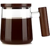 COMI Glass Coffee Mugs, Clear Coffee Mugs with Walnut Lid&Handle，Wide Mouth Extra Large Capacity Cup, Perfect for Latte, Mocha, Cappuccino, Tea and Juice, Microwave Safe(15oz/450ml)