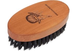 Seven Potions Beard Brush For Men With 100% First Cut Boar Bristles. Made in Pear Wood With Firm Bristles To Tame and Soften Your Facial Hair