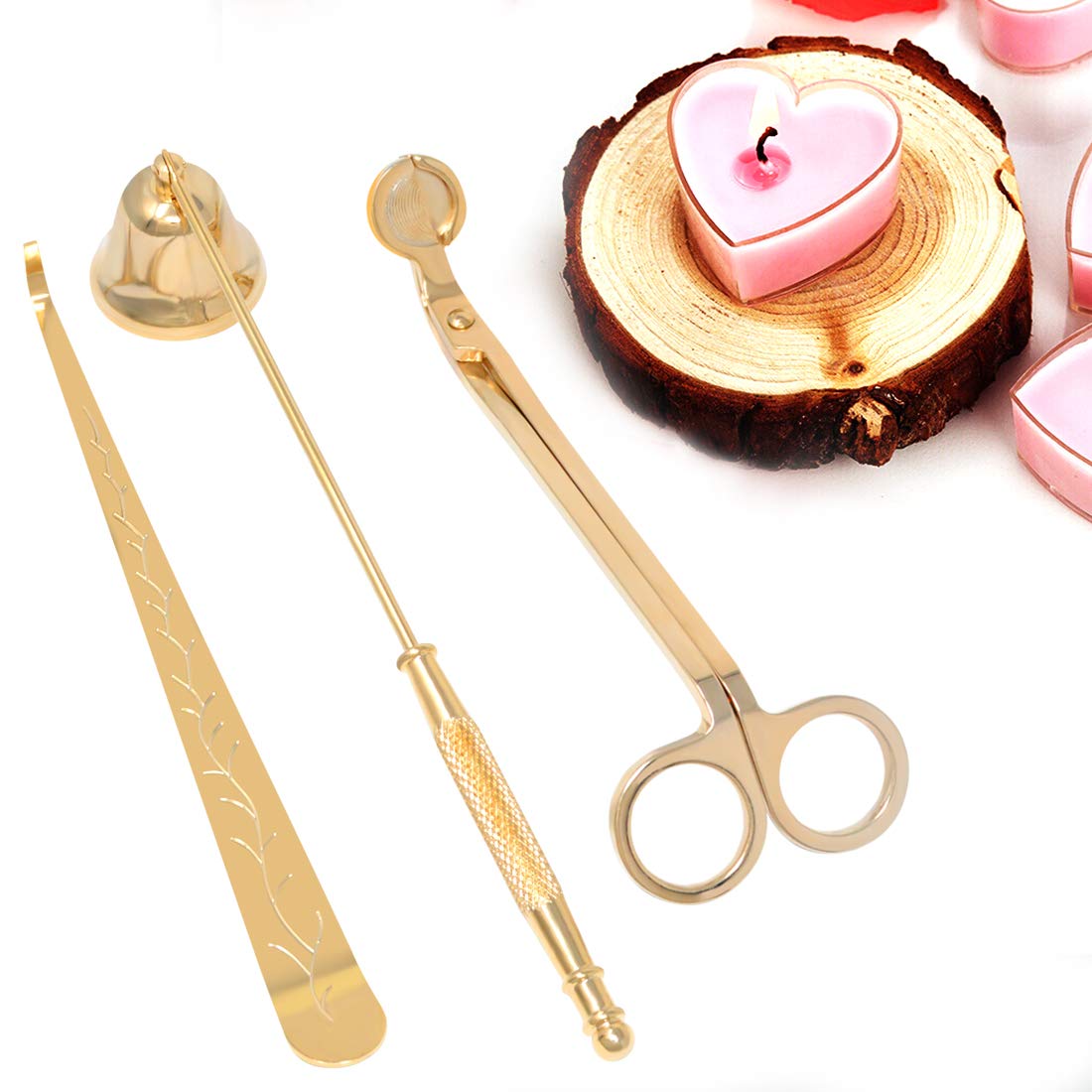 Yolyoo Candle Wick Trimmer/Dipper Candle Snuffer Candle Accessory Set 3 in 1 Candle Tool kit (Gold)