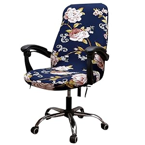 Unimore Computer Chair Cover Stretchable Office Chair Cover with Zippers and Tie Ropes for Rotating Boss Chair Medium Size (Blue Peony)