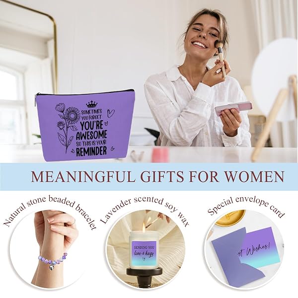ENCOURANGEMENT INSPIRATIONAL BIRTHDAY GIFTS FOR WOMEN, FRIENDSHIP THANK YOU GIFTS FOR WOMEN, MOM FRIENDS SISTER CHRISTMAS WINE TUMBLER MAKEUP BAG SCENTED CANDLE BRACELET BASKET