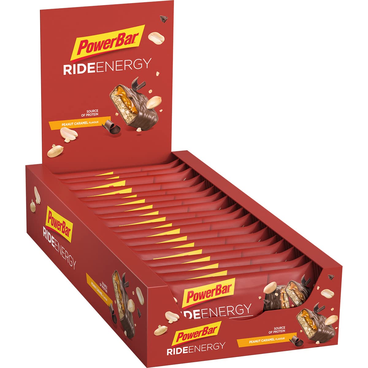 Powerbar - Ride Energy - Peanut Caramel - 18x55g - Carbohydrate Protein Bar - Magnesium - Collagen-free