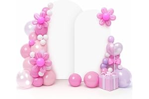 LEBENGURU Set of 2 Upgraded Wedding Arch Cover, 6.6FT,7.2FT White Spandex Fitted Arch Backdrop Cover, Round Top Chiara Stand Covers for Birthday Party Baby Shower Banquet Balloon Décor