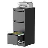 mysteeldepot 3 Drawer Vertical File Cabinet with Lock, Metal Filing Cabinets for Home Office, Heavy Duty File Storage Cabinet for Legal/Letter/A4 Documents, Easy to Assemble, Black