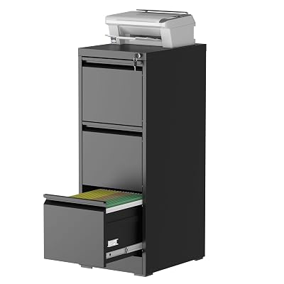 mysteeldepot 3 Drawer Vertical File Cabinet with Lock, Metal Filing Cabinets for Home Office, Heavy Duty File Storage Cabinet for Legal/Letter/A4 Documents, Easy to Assemble, Black
