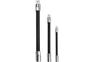 FTIHTRY 3-Piece Flexible Socket Extension Bar Set 1/2" 1/4" 3/8" Shaft Drive 10" 8" 6"