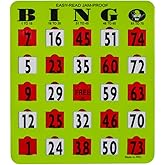 MR CHIPS Jam-Proof Easy-Read Large Print Fingertip Bingo Cards with Sliding Windows - Green 10 Pack - for Seniors, Nursing Homes &amp; Large Groups