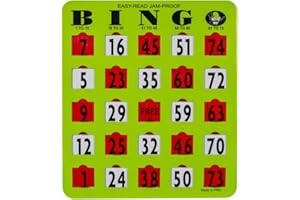 MR CHIPS Jam-Proof Easy-Read Large Print Fingertip Bingo Cards with Sliding Windows 100 Pack in Green Style