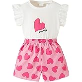 FRCLHWA Girls 2 Piece Outfits Summer Clothes Ruffle Short Sleeve Shirts Top and High Waist Shorts Set