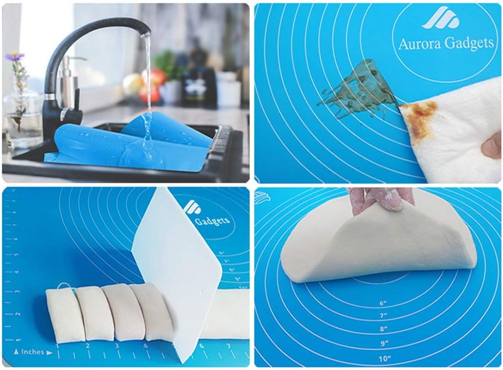 Silicone Baking Mat with Measurements – Heat Resistant, BPA Free, Non-Stick Pastry Mat for Rolling Dough – Easy to Clean Silicone Mat - Does Not Discolor-Blue: Kitchen & Dining