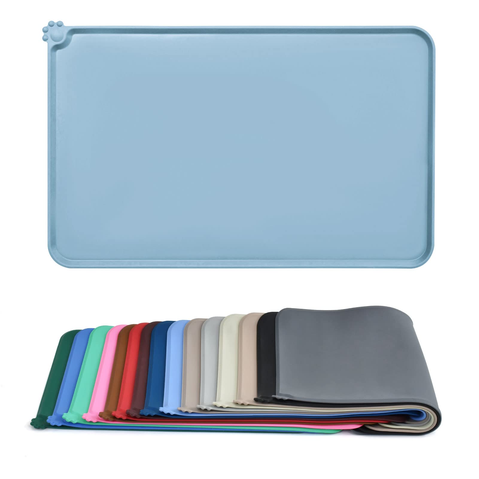 AUDWUD Silicone Waterproof Dog Cat Pet Feeding Mats,Anti-Slip Pet Bowl Mats,Pet Feeding Mat, 53x38 cm (Pack of 1)