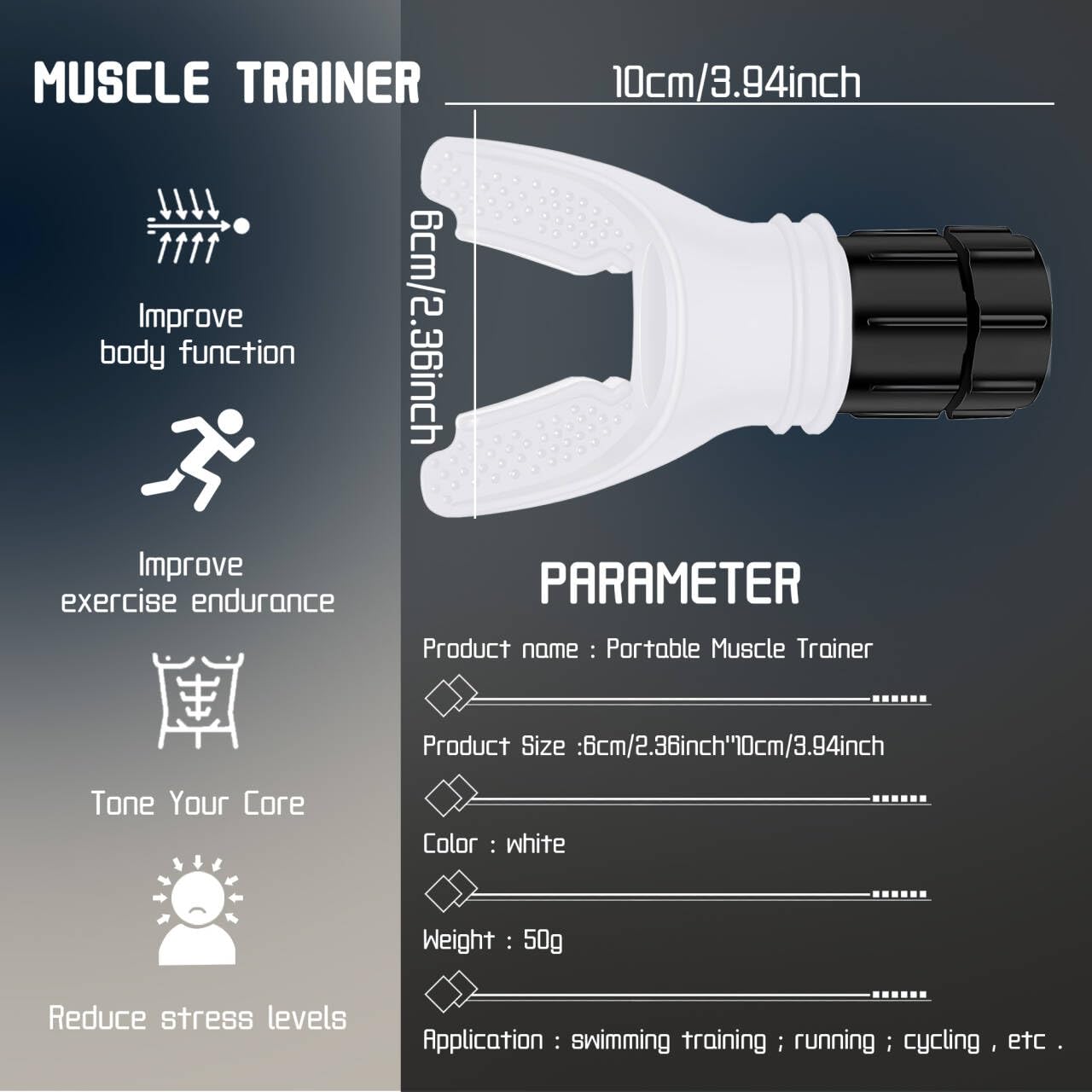 Portable Muscle Trainer, Exercise Trainer with Resistance Adjustable, Exercise Device with Variable Settings, Easy to Clean and Use, Present for Exerciser, Black/Clear