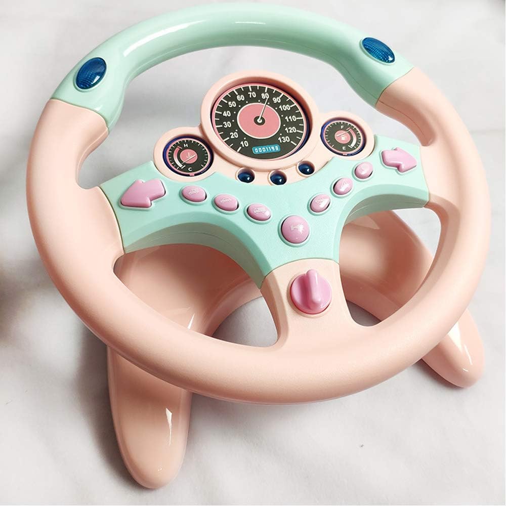 Rose Avec Socle Jeja Jouets De Volant Pour Enfants Controleur De Conduite Portable Simule Avec Un Drole De Son Et De Musique Cadeau Educatif Precoce Pour Enfant En Bas Age Enfants Jouets D Eveil