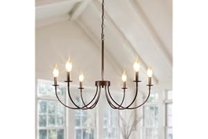 Rviezza Farmhouse Chandelier, 6-Light Chandeliers for Dining Room Lighting Fixtures Hanging, Oil Rubbed Bronze Candle Chandelier Rustic Industrial Modern Chandelier for Living Room, Bedroom, Foyer