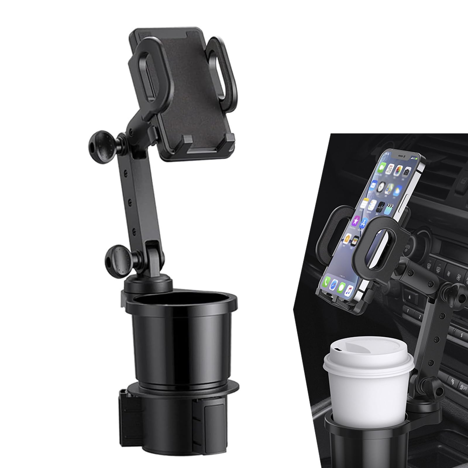 Photo 1 of ***MISSING CUP HOLDER*** ijuicy 1 PC Car Cup Holder Expander, 2-in-1 Cup Holder Phone Holder with 360° Rotating Stand and Adjustable Base, Universal Cup Phone Holder for Most Cars (Black)