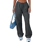 AROGONE Women's Casual Drawstring High Waisted Sweatpants Wide Straight Leg Lounge Pants with Pockets