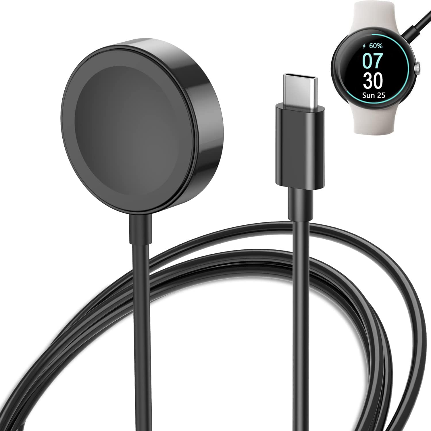 Miimall Compatible with Google Pixel Watch Charger Cable, [Magnetic Charging Cord] [USB/TYP-C Charging Cable] [100cm, 3.3ft] Portable Replacement Charging Dock Charging Cable for Pixel Watch-Black