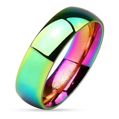 Bungsa® Regenbogen Ring Edelstahl klassisch bunt für Damen & Herren 49-70 (Fingerring Partnerringe Verlobungsringe Trauringe 