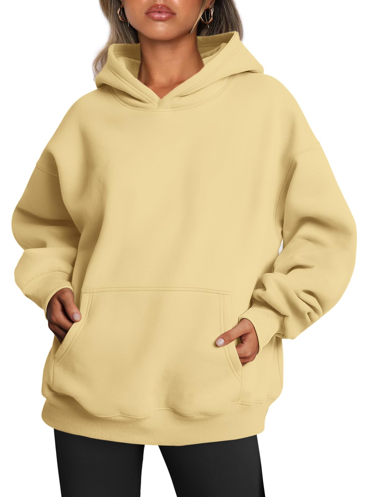 Photo 1 of Trendy Queen Womens Oversized Hoodies Fleece Sweatshirts Fall Fashion Pullover Sweaters Winter Clothes 2025 Light Yellow S