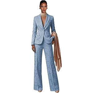 Women's 2 Piece Suit Wedding Party Prom Jacquard Floral Pant Suits for Women Dressy 1 Button Blazer and Pants Set Women