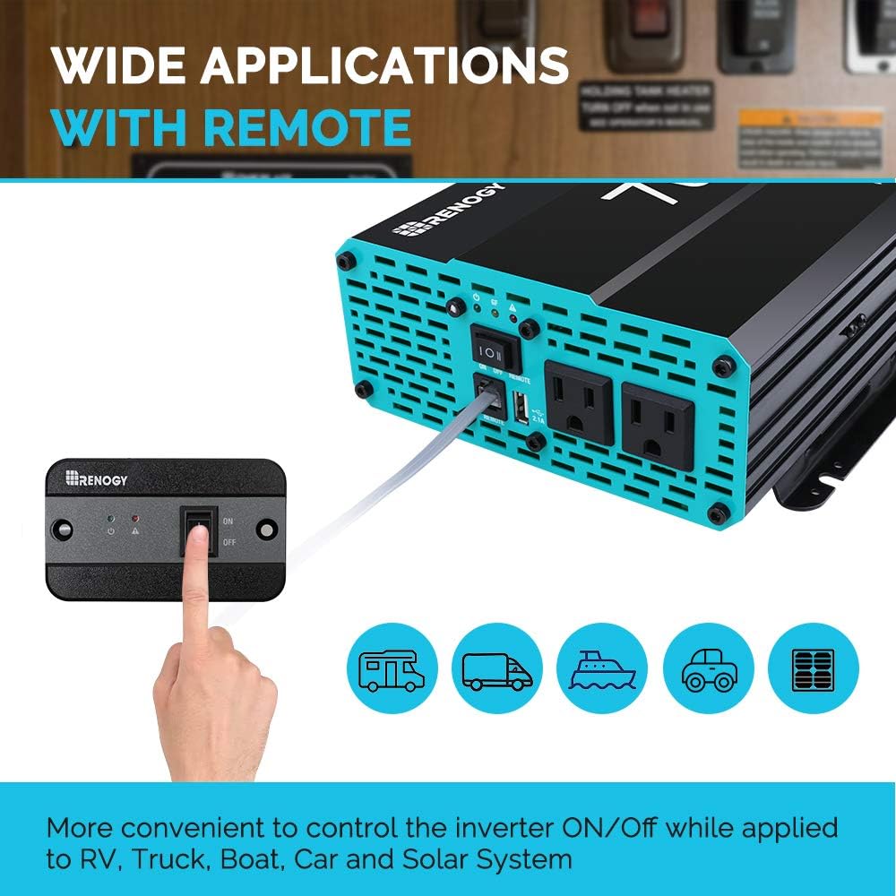 Renogy 700W 12V Pure Sine Wave off GRID Solar Home Use Inverter 700 Watt 12 Volt Battery Power Inverter