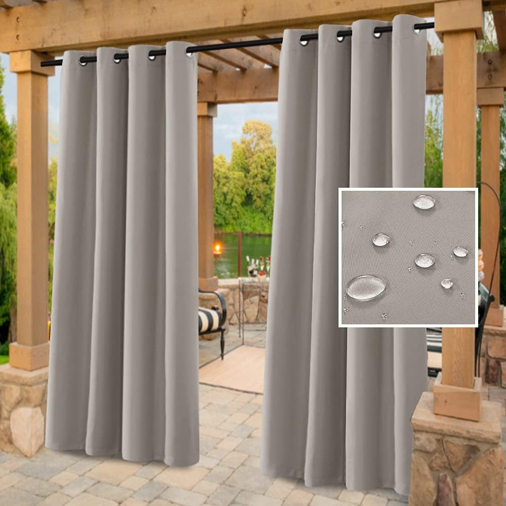 Outdoor Curtains - H.VERSAILTEX Indoor Outdoor Curtains for Patio Waterproof Stainless Steel Silver Grommet Thermal Insulated Blackout Outdoor Drapes for Deck/Gazebo, Taupe, 52x84 Inch, 1 Panel