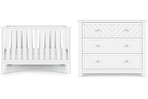 Child Craft Atwood Crib and Dresser Nursery Set, 2-Piece, Includes 3-in-1 Convertible Crib and 3-Drawer Dresser, Grows with Your Baby (Matte White)