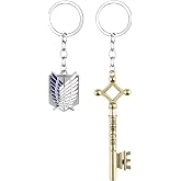Vancle Keychain Anime Aot Eren Key Pendant Attack on Titan Wings of Liberty Survey Corps Pendant (Wing+Eren Key)