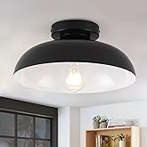 PAKOKULA Black Semi Flush Mount Ceiling Lights, Industrial Ceiling Light 12 Inch Close to Ceiling Light Fixtures for Bedroom 