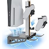 AodoT PS5/PS5 Slim/ PS5 Pro Wall Mount, Accessories Kit with Cooling Fan & Charging Station, Shelf Floating Mount for PS5/PS5 Slim/ PS5 Pro Disc & Digital Console, Behind TV Wall Bracket