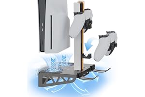 Wall Mount for PS5 Pro/Slim with Charging Station, Stand with Dual Controller Charger and Headphone Hanger and 3-Level Silent