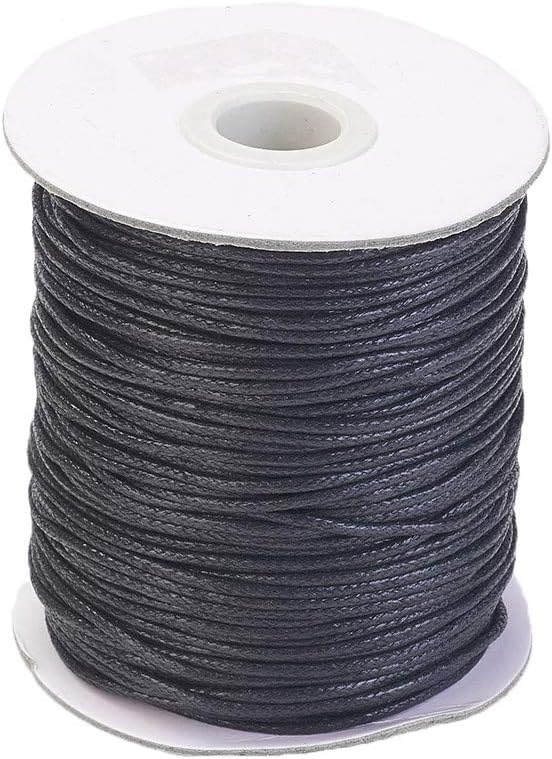 PandaHall 100 Rods/Roll 1.5 mm Braided Waxed Cotton Cord Chain Jewellery DIY Craft Macrame Making Beading Cord Cord with Spool (Black)