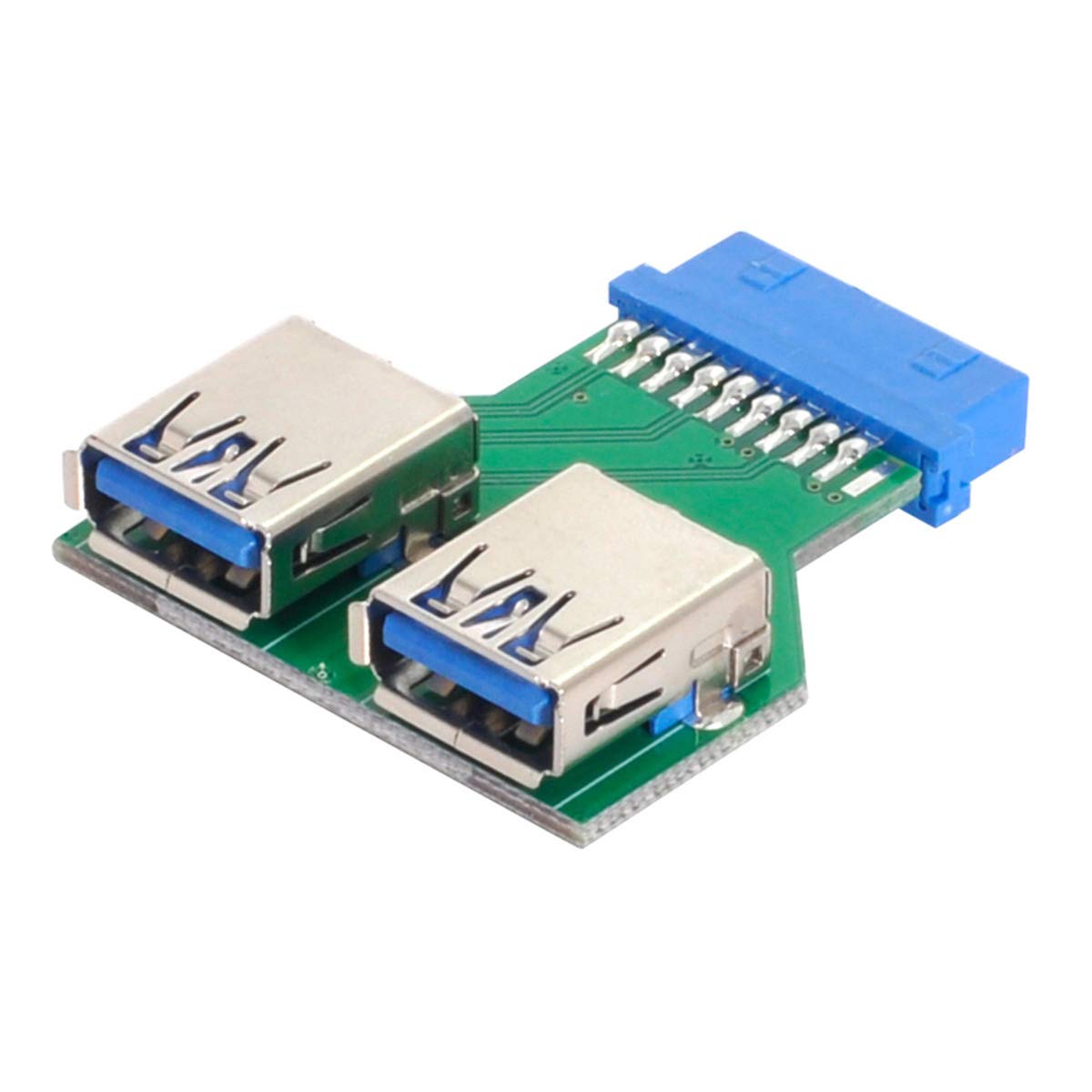 CY Dual USB 3.0 A Type Female to Motherboard 20/19 Pin Box Header Slot Adapter 5Gbps Vertical Type PCBA