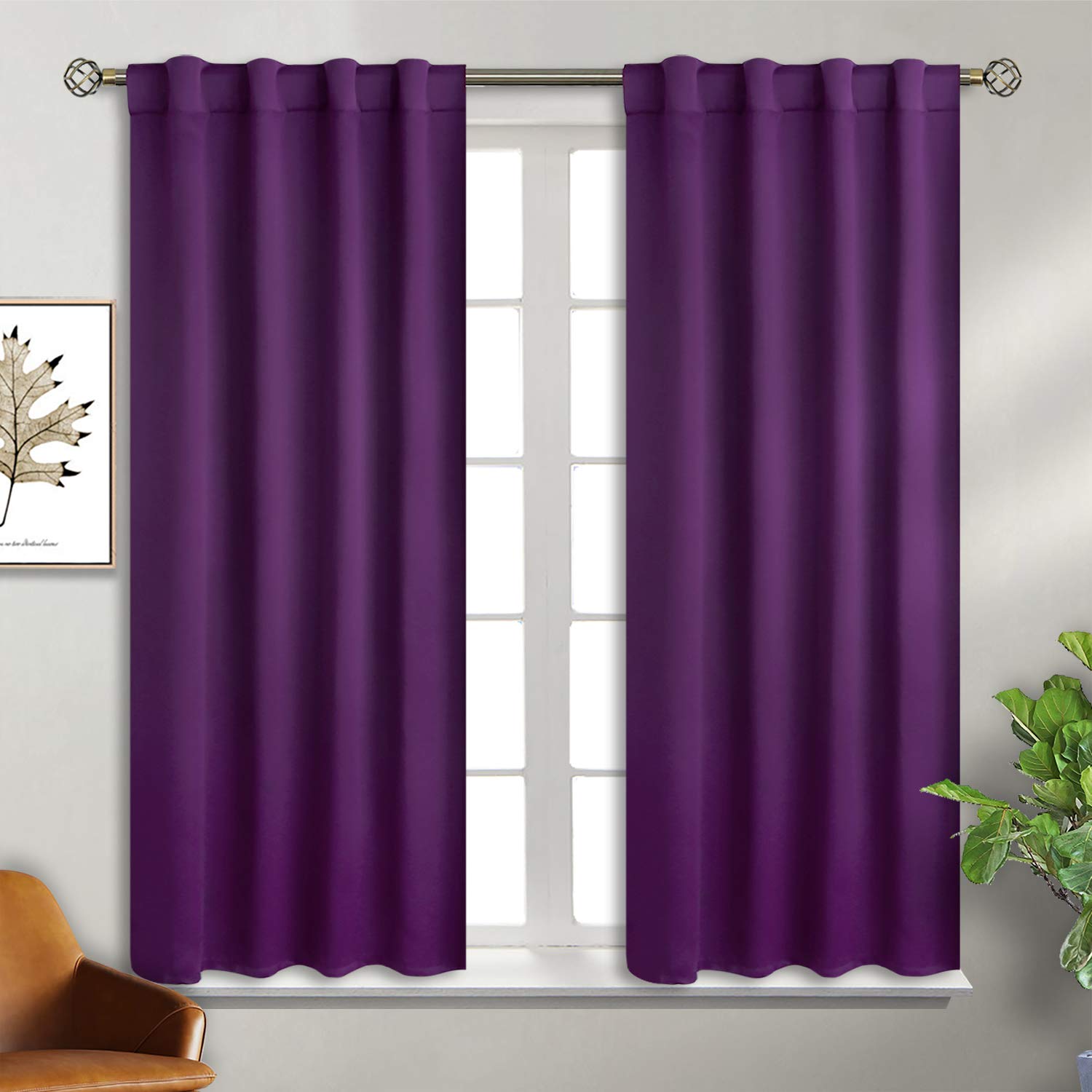 Photo 1 of BGment Purple Curtains 54 Inches for Bedroom, Rod Pocket and Back Tab Blackout Curtains Thermal Room Darkening Curtains for Living Room, 2 Window Curtain Panels, 38 x 54 Inch