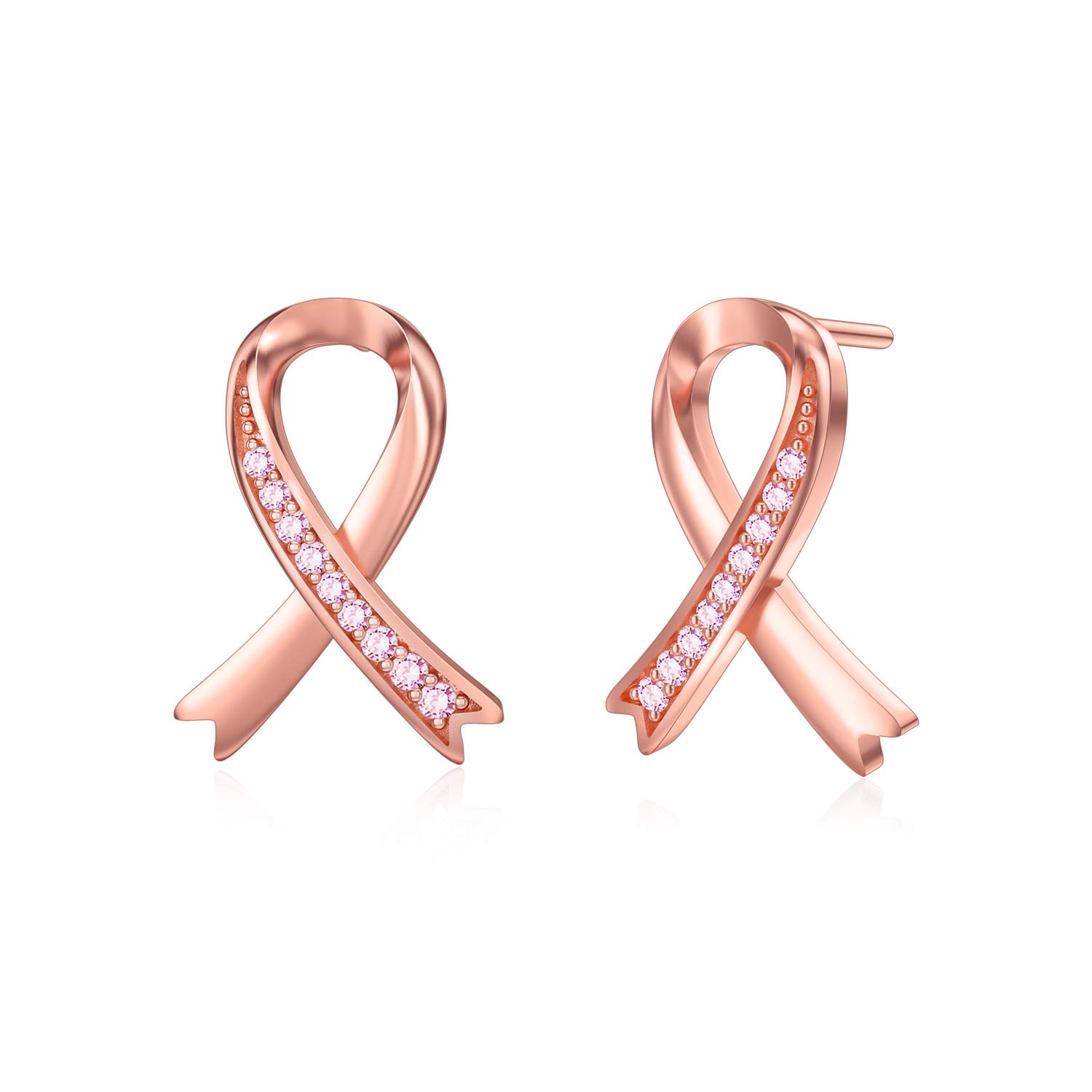 PEIMKO Breast Cancer Awareness Pink Ribbon Earrings, 925 Sterling Silver and Cubic Zirconia Breast Cancer Survivor Gifts for Women Chemo Post Surgery