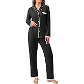 Ekouaer Womens Pajamas Set Long Sleeve Sleepwear Button Down Lounge Set 2 Pieces Soft Nightwear Lace Pjs Set