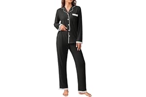 Ekouaer Womens Pajamas Set Long Sleeve Sleepwear Button Down Lounge Set 2 Pieces Soft Nightwear Lace Pjs Set